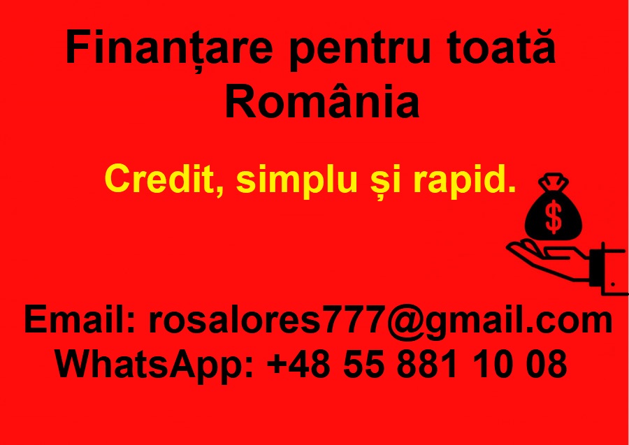 Escorte Sexy - Bucuresti - Credite pentru români.  
Ave?i nevoie de finan?are imobiliar? pentru afacerea dumneavoastr?, pentru a cump?ra o ma?in?, o motociclet? sau pentru a v? înfiin?a propria firm??
Ofer credite personale la o dobând? nominal? de 3%, indiferent de sum?.  
V? rug?m s? specifica?i suma exact? ?i termenul de rambursare în cererile dumneavoastr? de credit.  
Email: rosalores777@gmail.  com
WHATSAPP: +40 792 162 247