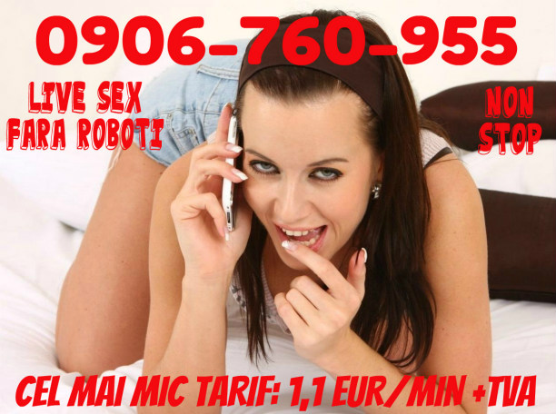 Bucuresti Toata Tara - Escorta Sexy - SEXY LINE 0906-760-955 LINIA EROTICA cu cel mai mic tarif garantat! 1, 1 eur/min DOAR La Nr.  0906-760-955 Femei REALE Non Stop CEL MAI MIC TARIF ADEVARAT: LINIA EROTICA COMPLETA! VOCE SI SMS NON STOP! TOTUL CU FEMEI REALE! SEX live la telefon! Noi stim sa te satisfacem! Jocuri erotice, dominare si fantezii erotice nebanuite.  Orice iti doresti, va fi posibil alaturi de noi live VOCE sau SMS! Tel.  0906-760-955 (1, 1 eur/min).  TOTUL CU FEMEI REALE! Prin SMS la nr.  1533 (1, 5eur/sms) daca trimiti textul SEX SMS si imediat incepem distractia! Poti intra in direct cu fete si sunand la nr.  1533 (1, 5 eur/min).  Anunt Adresat exclusiv Adultilor 18+ ani! Tarif fara tva